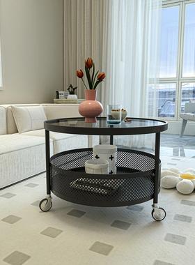 法奶油风可移动几小户型式客厅家沙用发边几桌茶带轮迷你MGM圆桌