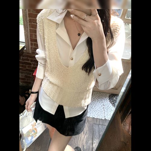 77store 白色内搭衬衫女春秋2024新款设计感小众宽松显瘦百搭衬衣