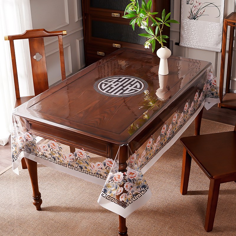PVC透明软玻璃餐桌垫新款长方形中式桌布防水防油免洗茶几保护垫