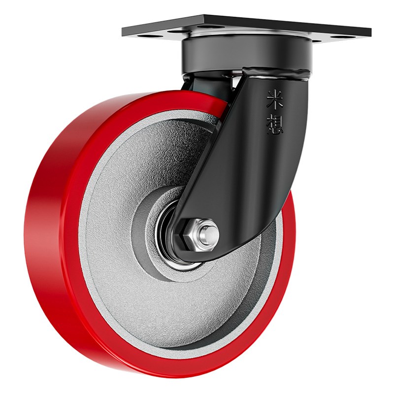 米想万向轮子3寸重型铁芯聚氨酯脚轮5寸推车轮子拖车滑轮承重轱辘