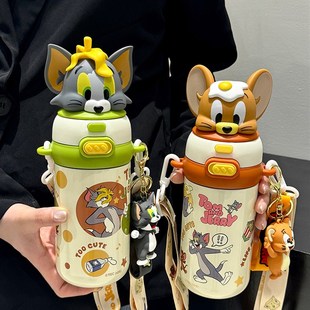 猫和老鼠卡通保温杯儿童学生上学便携吸管水杯高颜值可爱情侣杯子