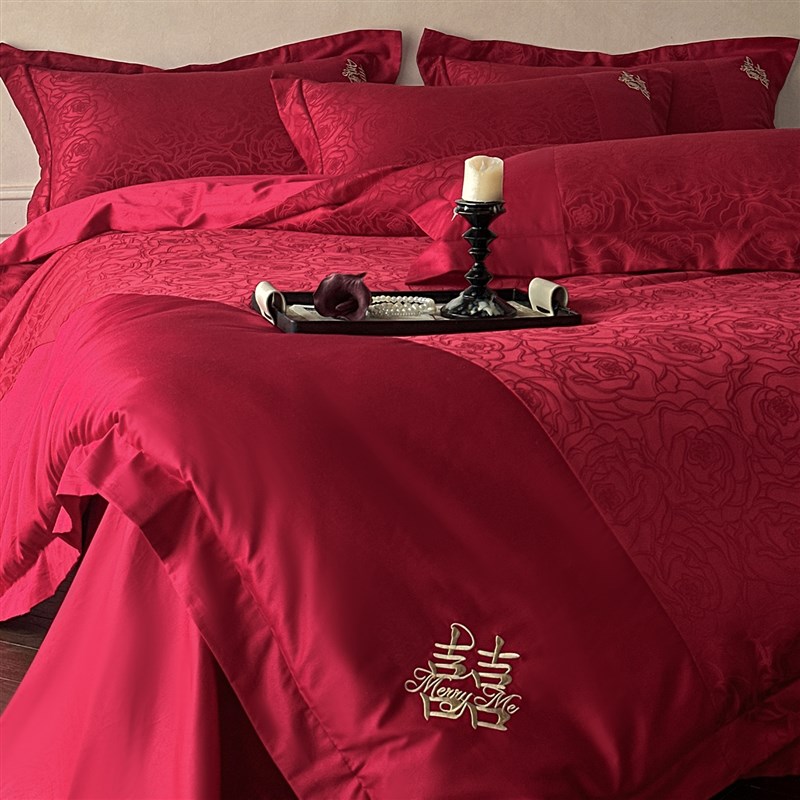 囍~大红色结婚床上用品婚庆四件套红色床单被套婚床喜被新婚陪嫁