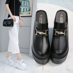 内增高半拖鞋 新款 女 春夏季 13CM坡跟超高跟防水台松糕厚底包头凉鞋