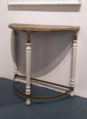 美式玄关CTQ桌桌半复古铁艺圆子装饰花架实木桌子阳台小桌置物架