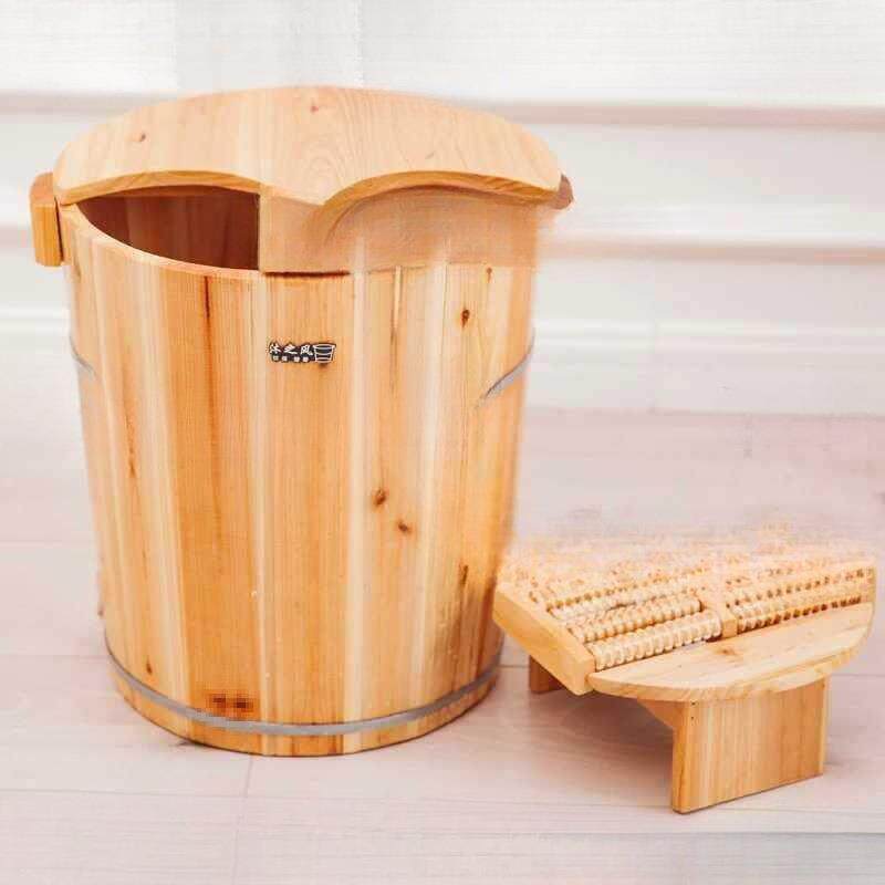 40CM高足浴加桶泡脚木桶233洗脚盆实木家木足疗桶用足浴桶盖质加