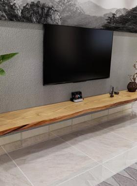 客简现代原约木挂墙厅HOE电视柜整块实木一字隔板小实户型悬空木