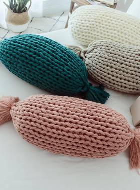 创意糖果蒲团枕北计BZ-18044手工毛线编织感沙抱发靠垫坐垫纯欧色