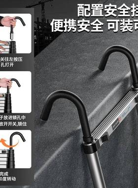 ALI家6踩踩乐铝合金直梯单面便F7688TJ6子携折叠梯升降工程缩用收