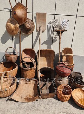 农耕文化怀旧装饰品提篮箩筐米斗C簸箕农村传统工具民俗老物件摆