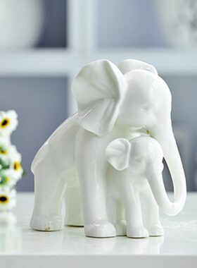 【温馨】简约现代陶瓷工艺品 家居饰品摆设品 装饰摆件 母子象