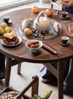 白驹谷围炉圆桌北美黑胡桃实木禅意户外炭烤火炉S篝火煮茶桌烧烤