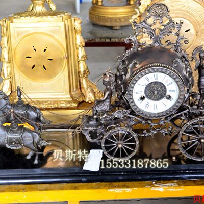 钟表 马拉车钟 纯铜机械 二马战车 古典老式座钟 发条上弦 仿古钟