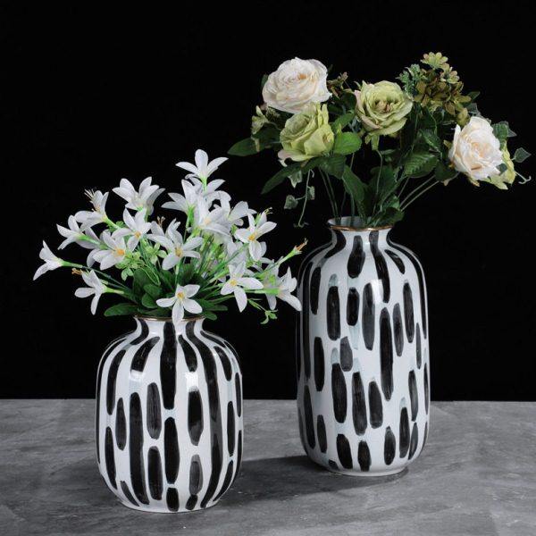 轻奢现代黑白虚线金边陶瓷花瓶花器极简家居饰品样板间艺术摆件,鲜花速递/花卉仿真/绿植园艺,花瓶,淘宝优惠券,粉丝福利购,淘宝优惠卷