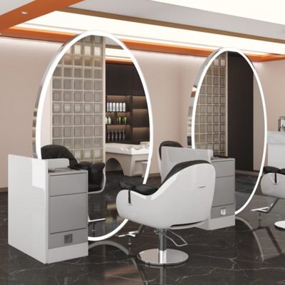 网红理发店镜台单双面美发镜子发廊专用带灯剪发美发镜子柜子一体