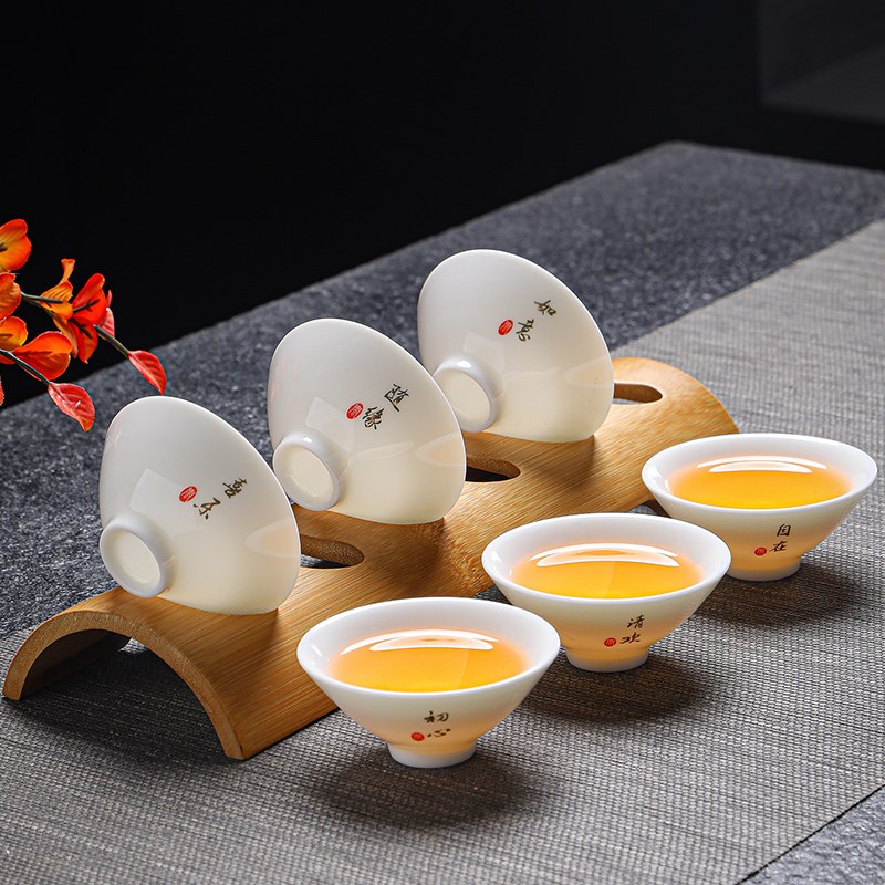 大号陶瓷斗笠杯加厚防烫喝茶盏茶碗中式J羊脂玉白瓷功夫茶杯带杯