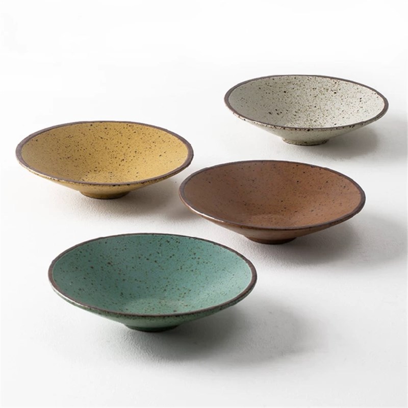 粗陶斗笠面碗创c意复古菜盘冷菜盘点心盘家用商用