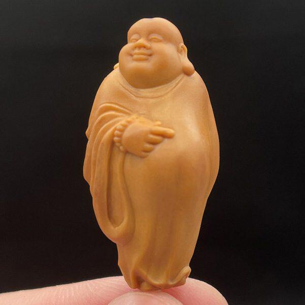 核雕精品橄榄雕刻自在大肚弥勒单籽老油核精雕弥勒佛手机挂件文玩