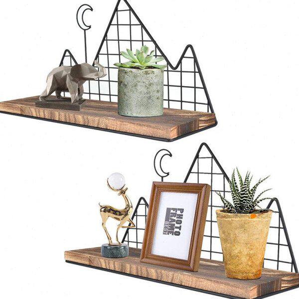 现代简约铁艺挂钩墙上木质置物架扇形置物架客厅墙面装饰免打孔