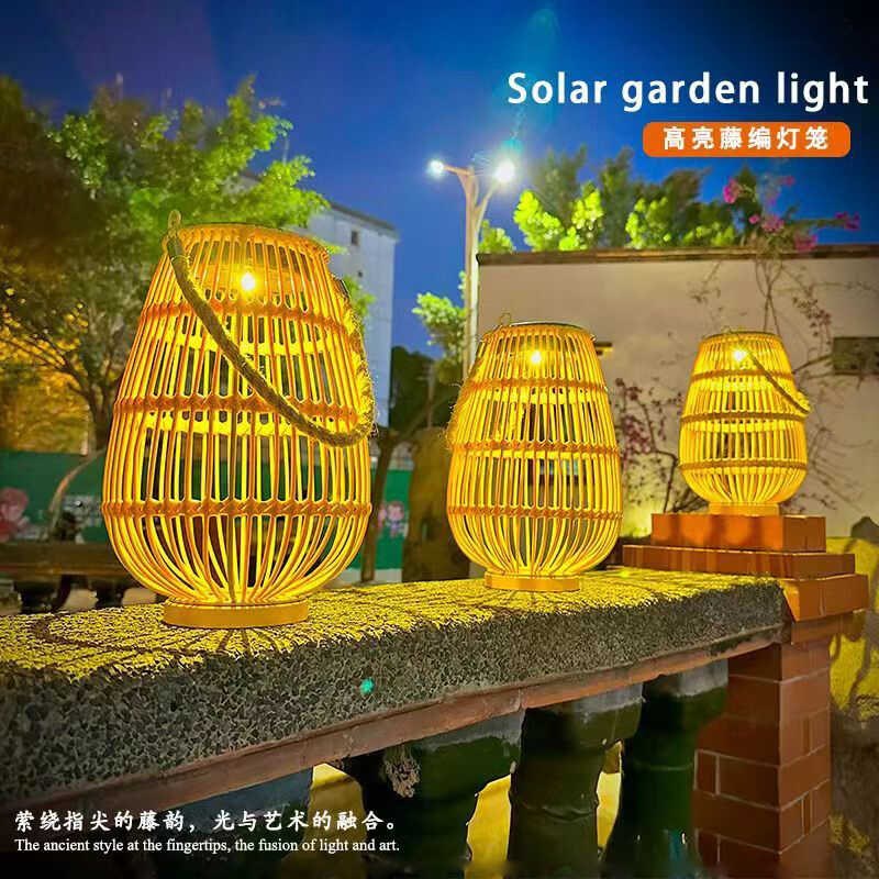 藤编草坪USeB充电两用庭院民宿吊灯 花园防水景观太阳能户外落地