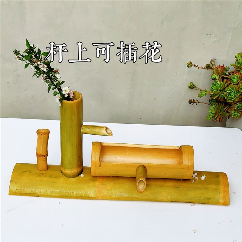 刷漆竹子流水装饰品招财竹子流水鱼缸过滤器循环增氧流Z水开业摆
