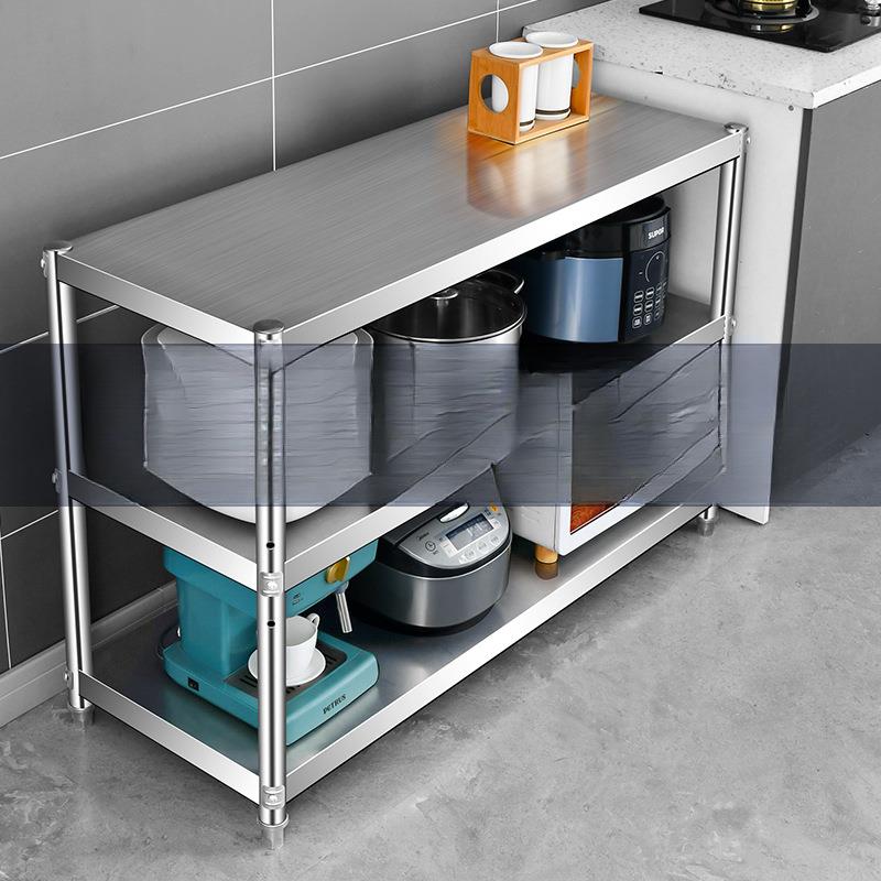 不锈钢厨房置物架落地三层家用微波炉烤箱厨柜收纳储物架子健之章