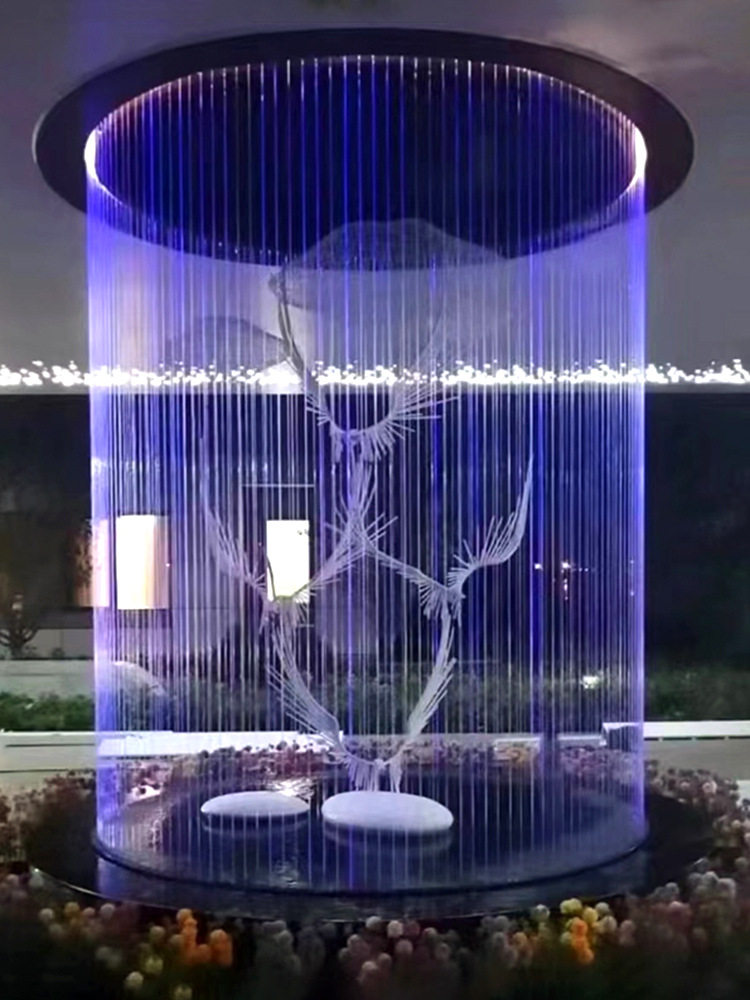 水幕墙流水屏风庭院流水景墙照壁墙瀑布出水口拉线水帘瀑布水幕帘