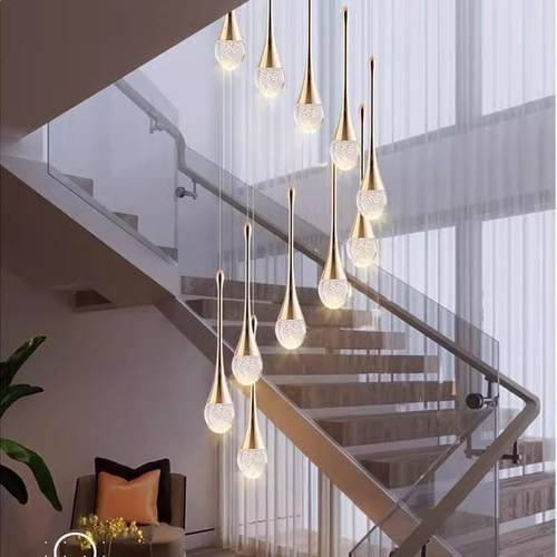 网红小蛮腰吊灯楼梯吊灯别墅旋转轻具复式楼客厅灯水晶灯