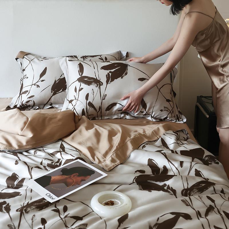 上法式6兰精天丝0A类数码印支花水墨复古风四FXB件套高端夏季床用