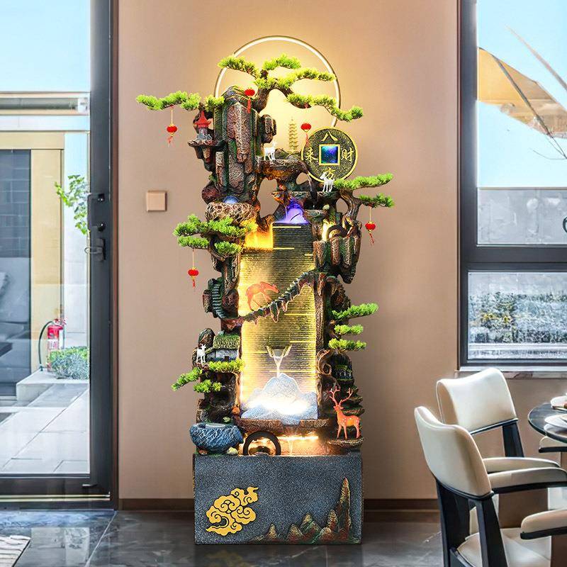 鱼落中式假山流水喷泉招财客厅缸玄GWM关摆件循环水加湿器地风水