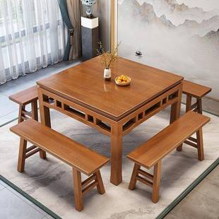 实木正方形中式方桌餐桌家用老式农村吃饭桌子饭店桌椅