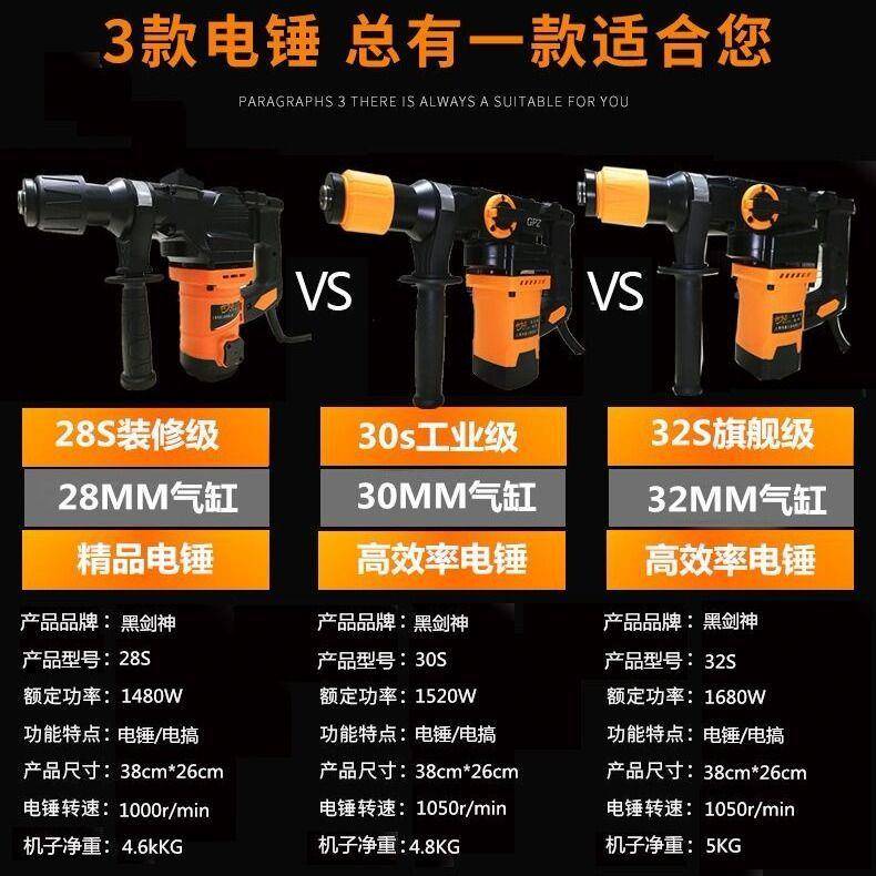 电锤电钻两用多功能电大功率土工业级用镐混凝家221凿墙开槽打孔