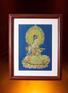 文殊菩萨画像古画丁观鹏画桌面摆件玄关客厅莲座像轴用品供奉