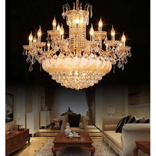 复式楼客厅水晶大吊灯酒店大厅灯办公楼梯吊灯别墅黄色水晶吊灯具