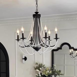 餐厅公主房主卧室房间蜡烛黑色灯具 复古日式 法式 中古客厅吊灯美式