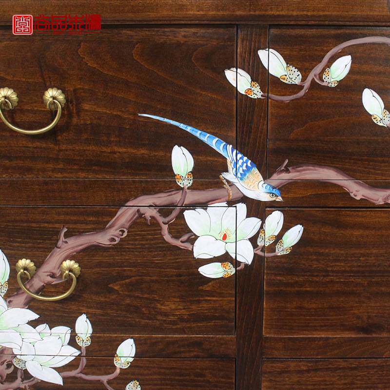 新中式实木六斗柜香樟木多抽屉式储物柜卧室收纳橱客厅彩绘五斗柜