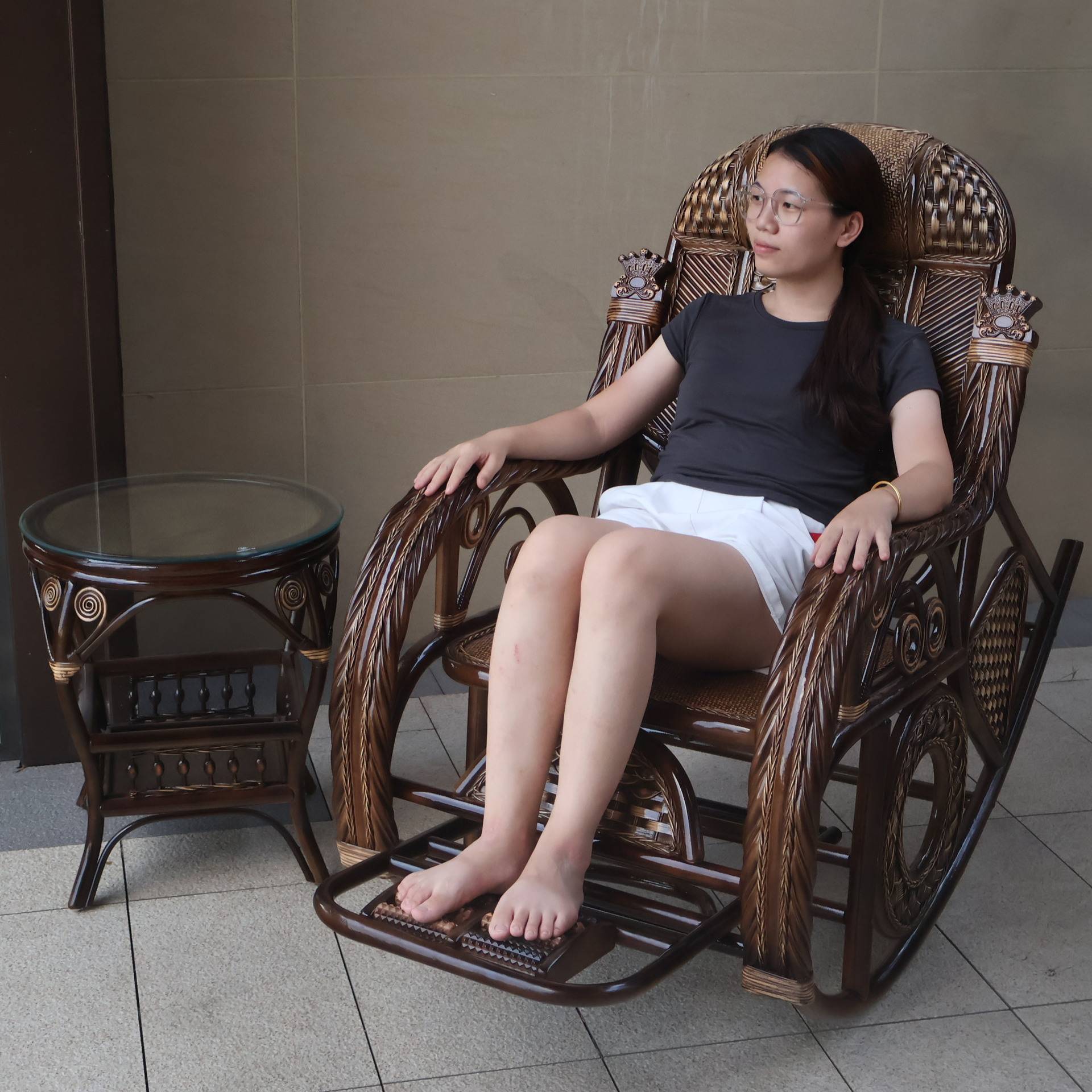 真藤木编摇摇椅藤躺椅大人老人送礼阳台休闲懒人午睡逍遥椅靠背椅