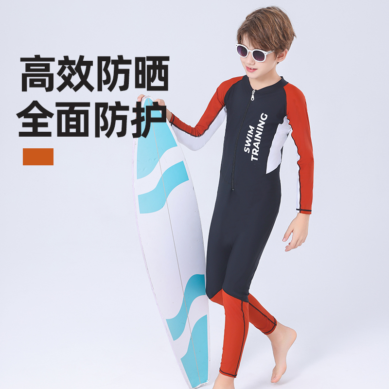 2024年新款男童长袖长裤连体游泳衣男孩青少年泳装冲浪潜水服儿童
