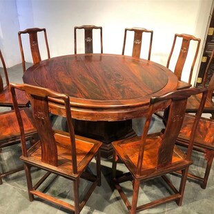 仙游红木老挝大红酸枝老黑料1.6米明式圆餐桌 T交趾黄檀实木家具