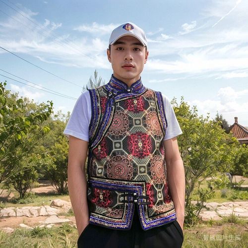 男士蒙古马甲f传统春秋缎面坎肩蒙族日常生活装工作服民族风马甲