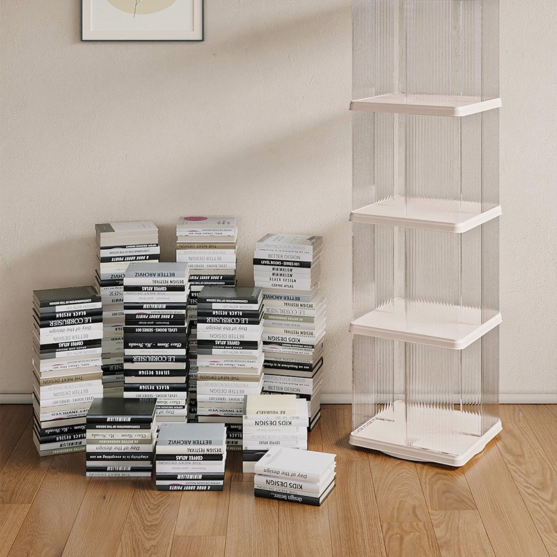 儿童书架置物架落地旋转一体靠墙圆形简易小型客厅书柜子收纳家用