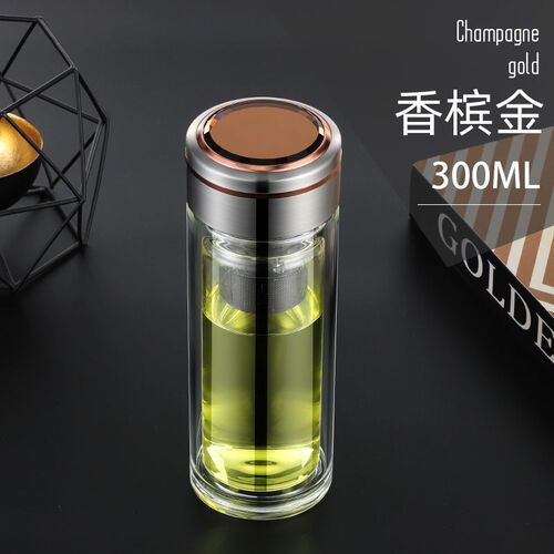 加厚玻璃杯玻璃茶杯便携车载泡茶杯提I绳M玻璃杯双层隔热玻联严
