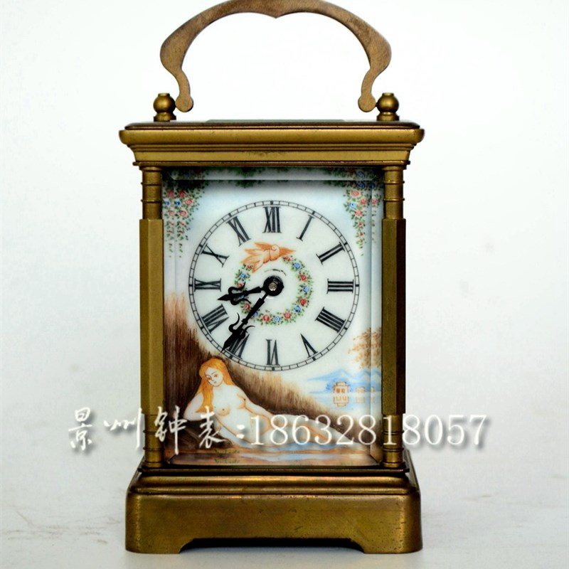 古钟 机械纯铜 西洋画皮套钟 游丝摆轮老式发条 小座钟书房钟