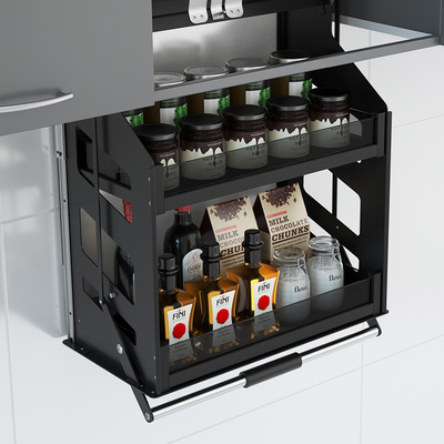 厨房吊柜升降拉篮双层下拉式拉篮橱柜垂直悬停升降调味篮内置阻尼