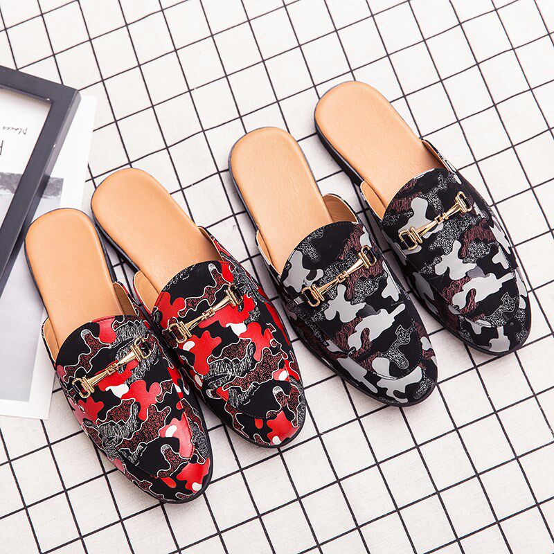 半拖鞋男春季无后跟懒人尖头皮鞋室外包头男士网红凉拖鞋男潮外穿