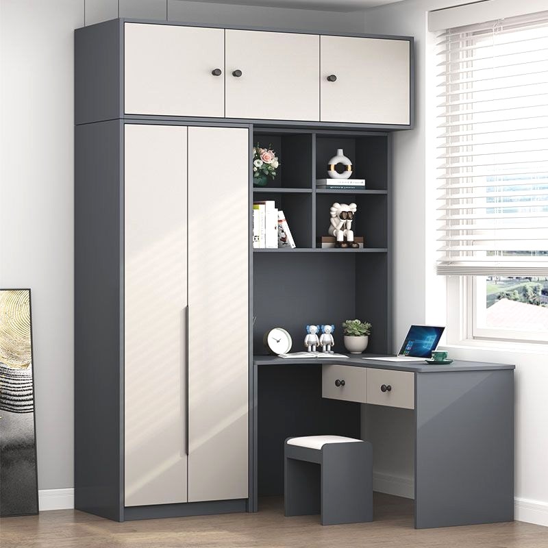 定制实木衣柜书桌一体简约家用小户型大容量柜子转角电脑桌大衣橱