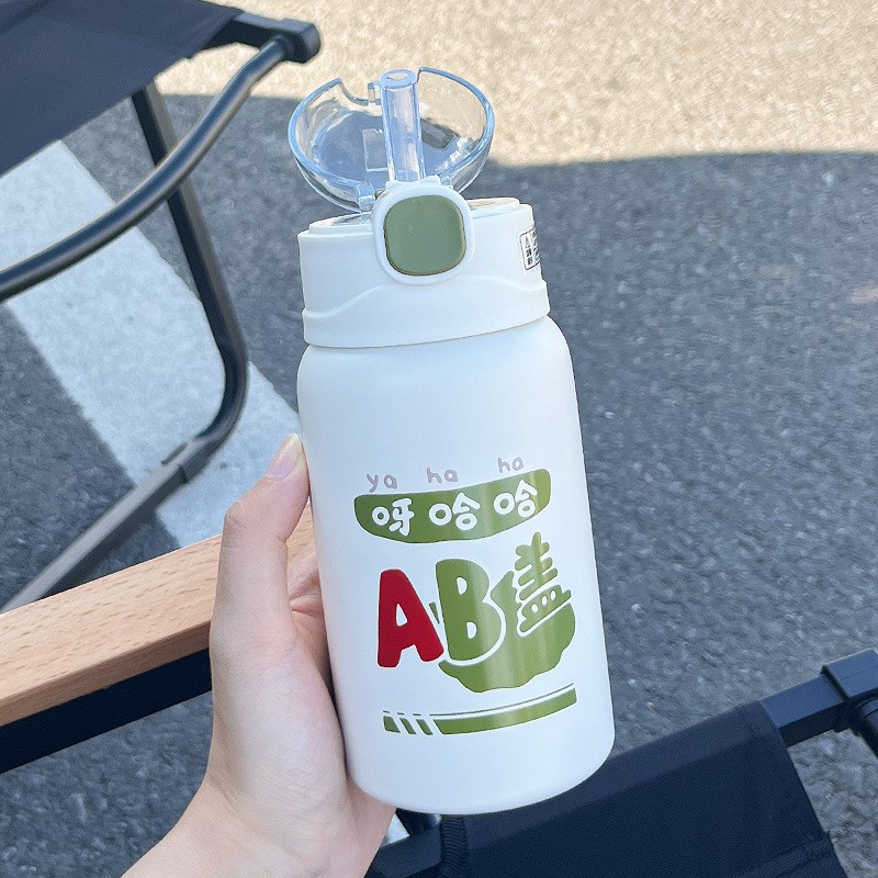 可爱保温杯女高颜值p带吸管背带水杯大人学生网红简约杯子图片