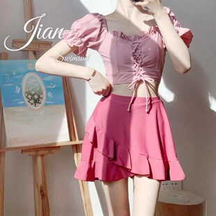 女生女式 新款 游泳衣女士分体式 女款 女胸衣平胸泳专用小少 高档泳装