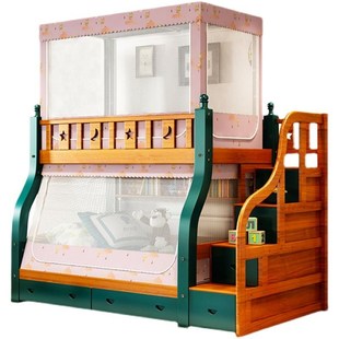 可伸缩子母床帘蚊帐一体式 下铺梯形带书架1.5m双层上下床上铺1.1m