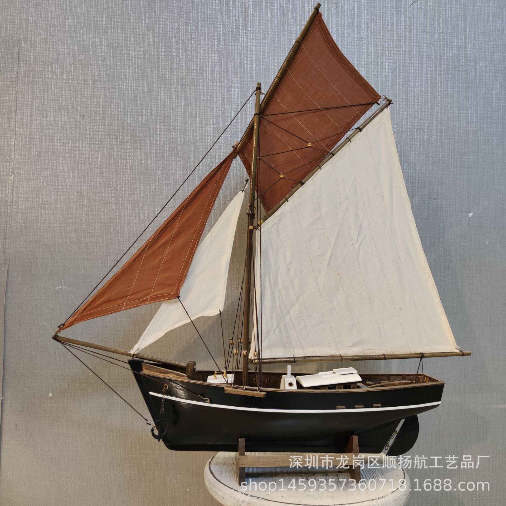 单杆帆船模型摆现代小船一帆风顺木船手658工欧模式型工艺件组装