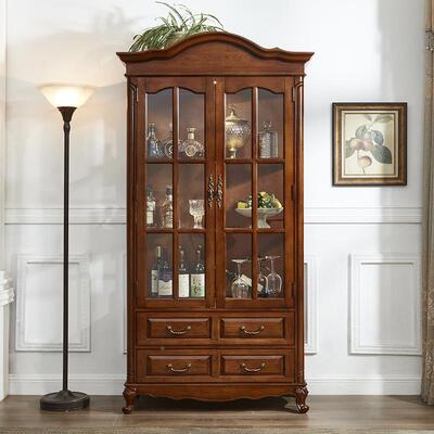 美实木酒柜新款约简古欧式客式厅靠墙玻璃门展示柜复储物LTY柜餐